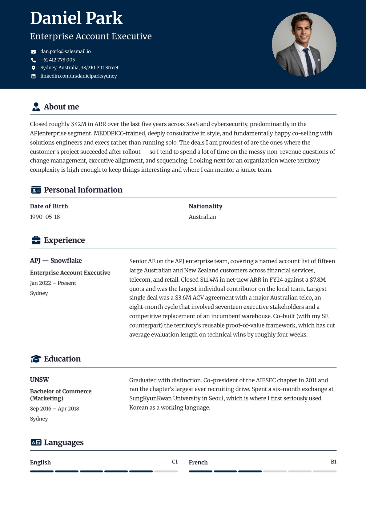 Navy CV template preview