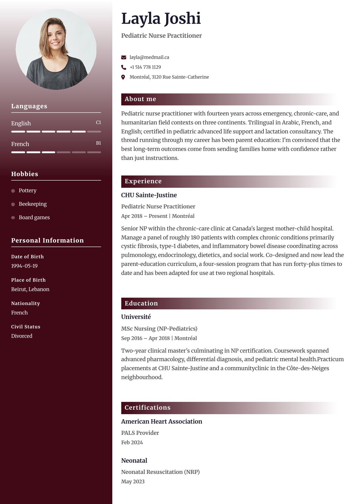 Nova CV template preview