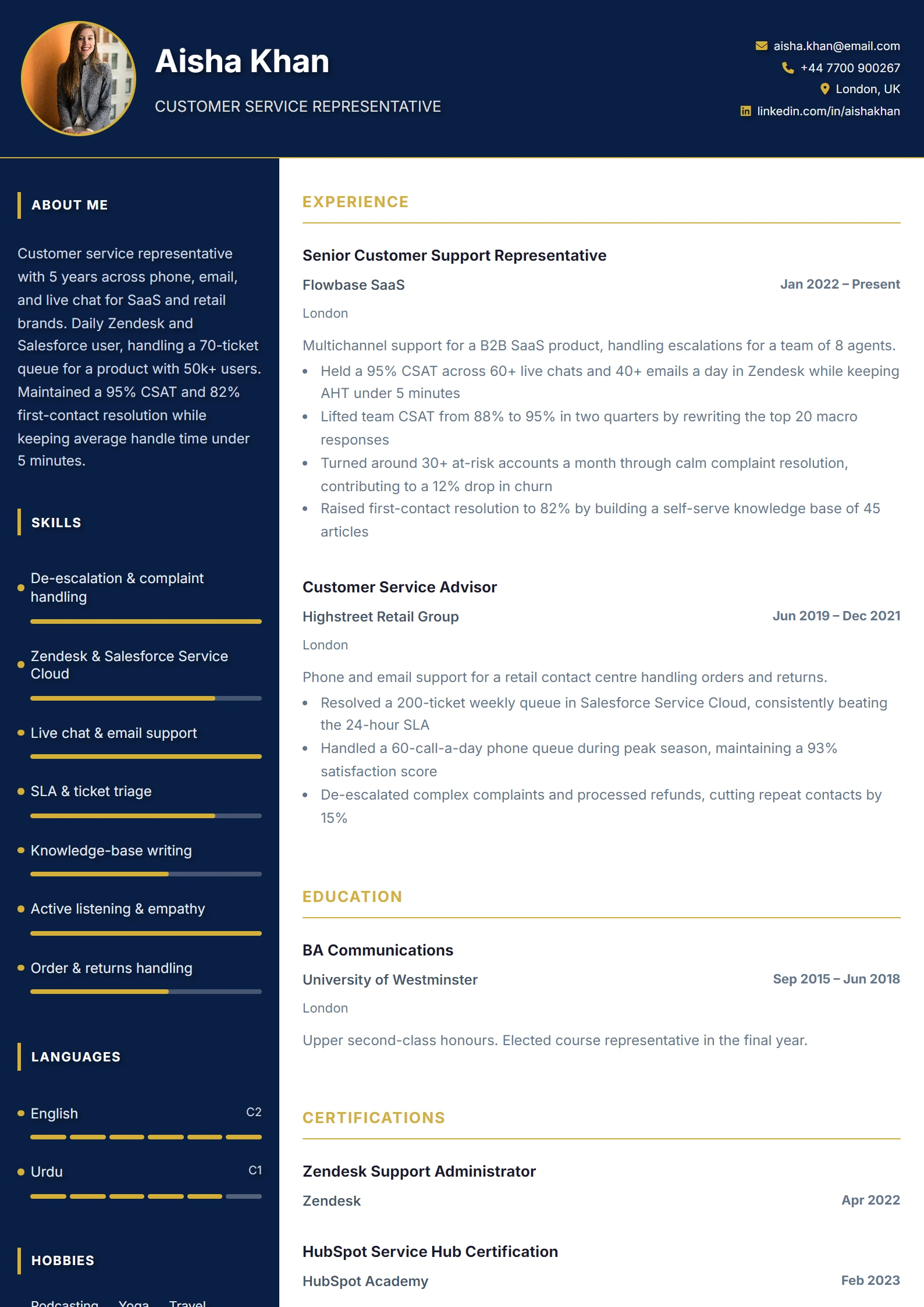 Cv-voorbeeld klantenservice — voorbeeld-cv, eerste pagina