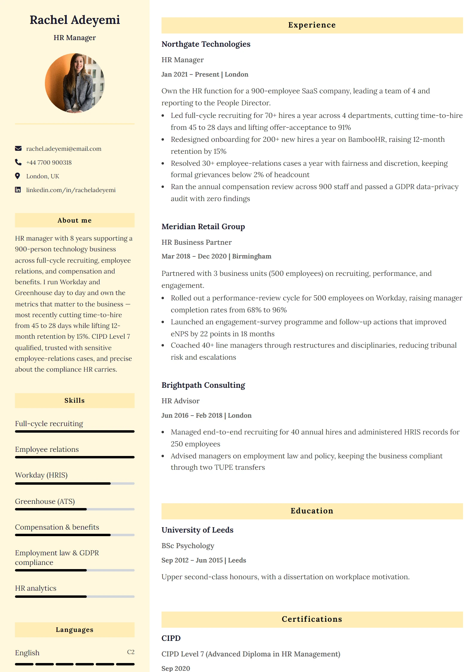 Exemple de CV ressources humaines (RH) — exemple de CV, première page