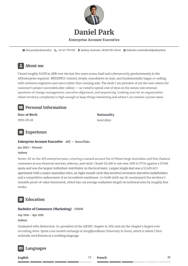 Simple CV template preview